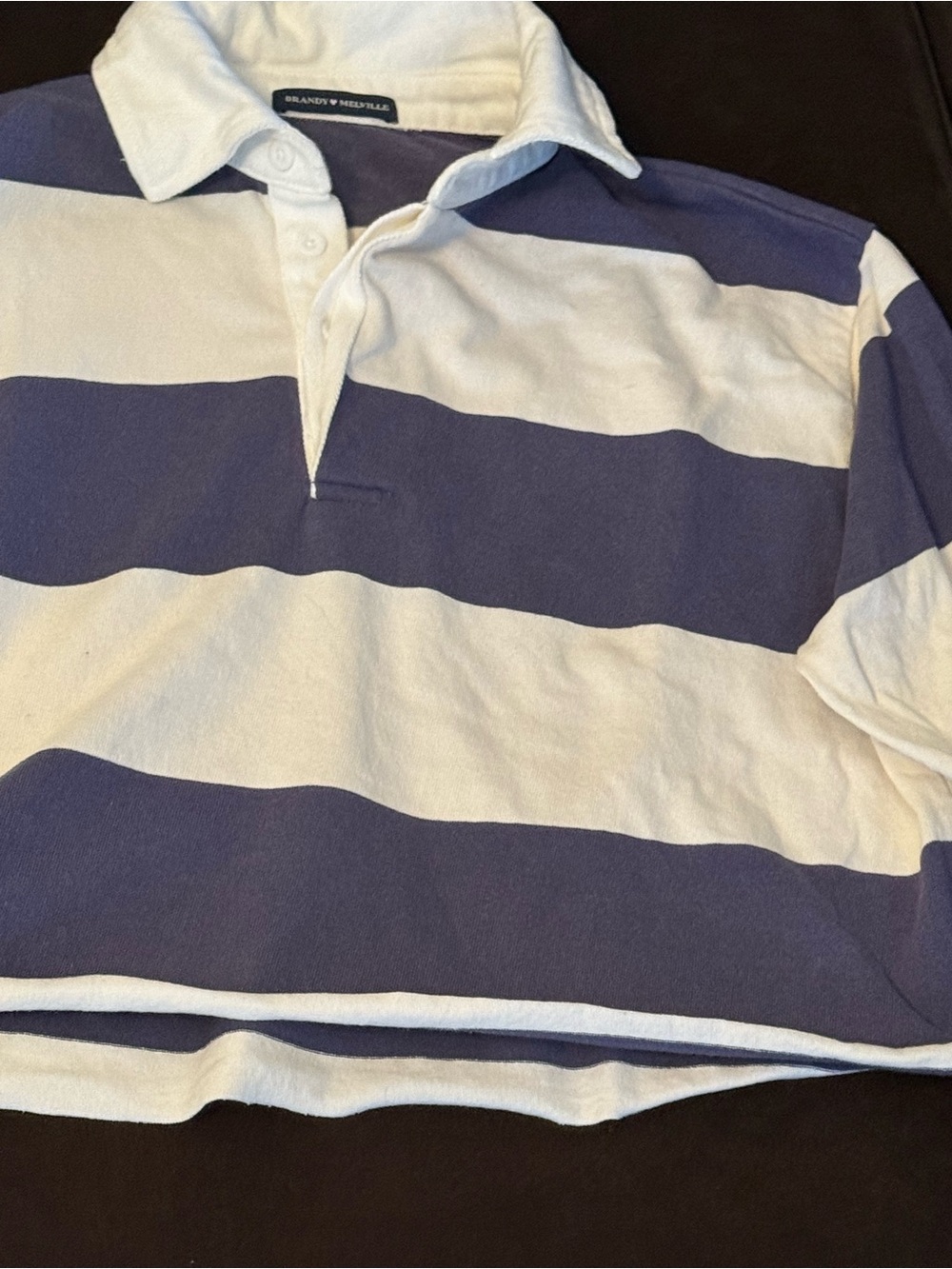 Brandy Melville Navy and White Striped Cropped Rugby Polo